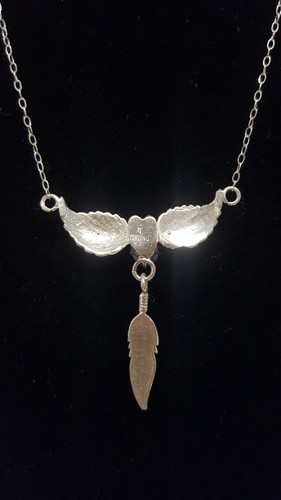 Sterling Silver Amethyst Pendant Necklace Wings Dangle Feather Vtg SW Signed TT - Picture 5 of 19