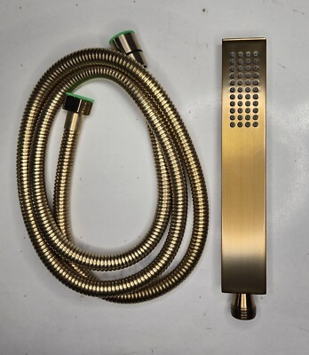 Square Brushed Gold Solid Brass Hand Held Shower Head Wand and Hose NEW (6D)