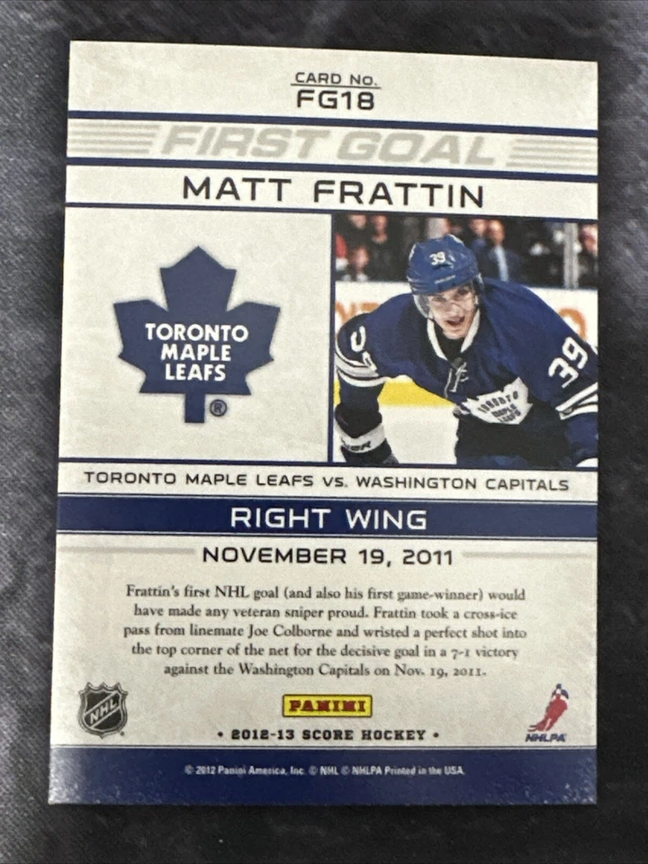2012-13 Score First Goal FG18 Matt Frattin Toronto Maple Leafs - Image 2 of 2