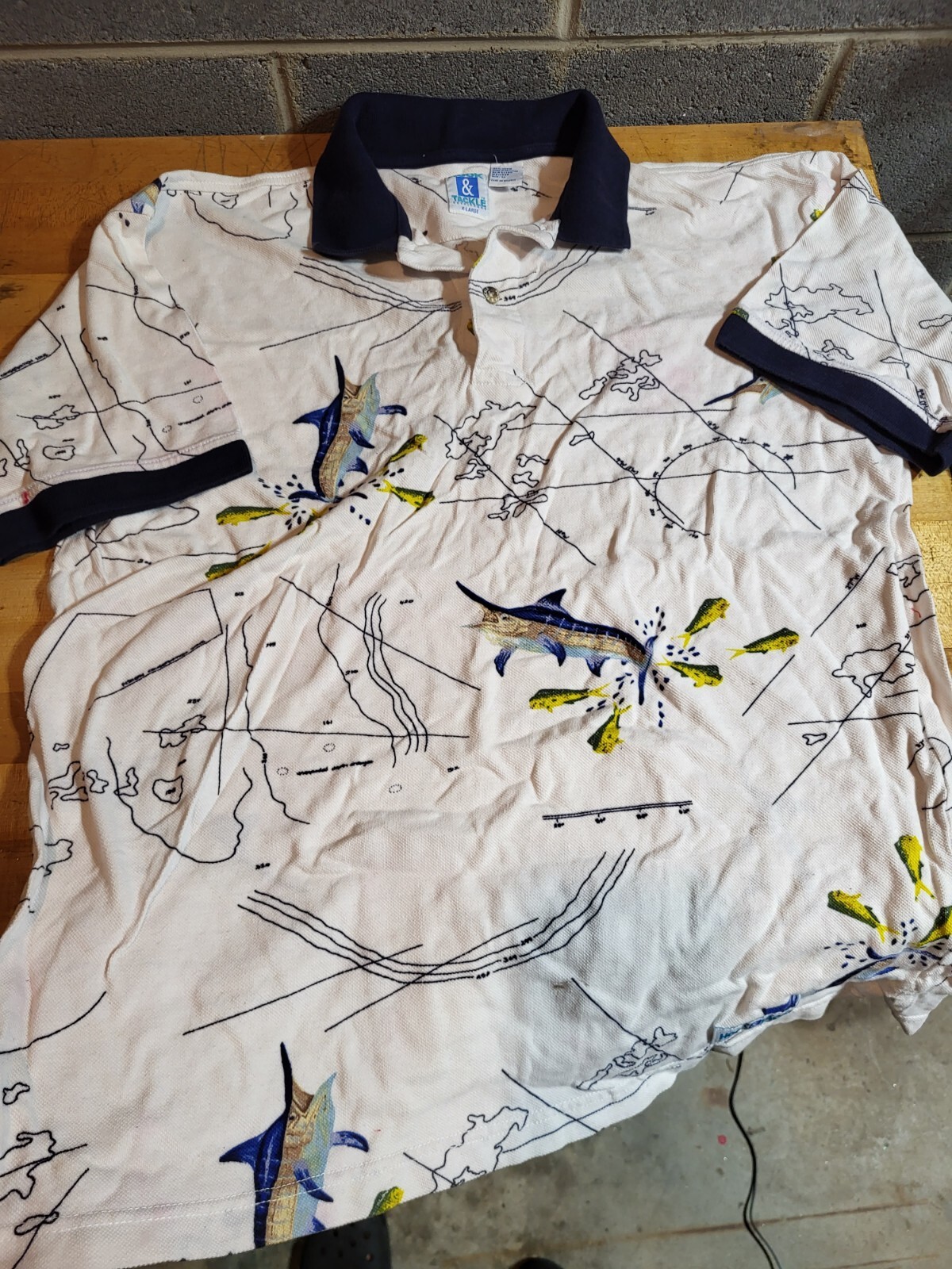Hook & Tackle Swordfish Mens Collared Shirt Sz XL 100… Gem