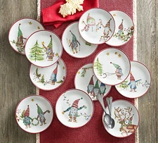 Pottery Barn Forest Gnome 12 Days of Christmas Appetizer Plates Set/12 NEW