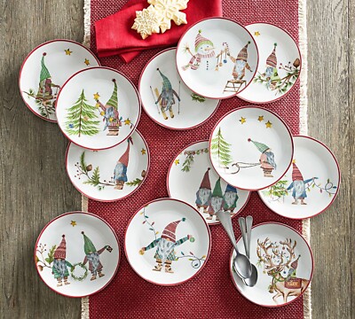 Pottery Barn Forest Gnome 12 Days of Christmas Appetizer Plates