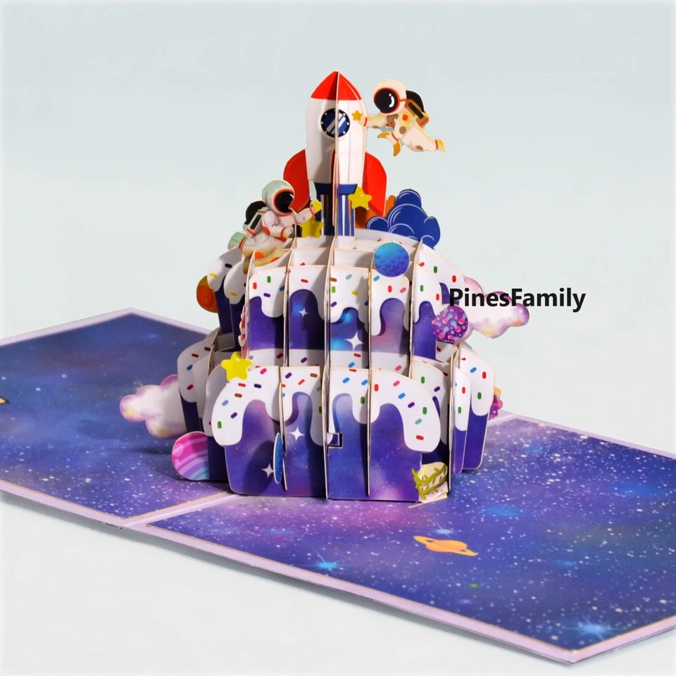 S10-Galactic Adventure 3D Pop-Up Card -Rocket, Spaceship, Astronaut, Space Theme - Image 3 of 3