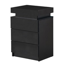 Modern Black Bedside Table LED High Gloss 3 Drawers End Table Cabinet Bedroom