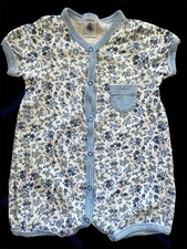 Petit Bateau Blue/White Floral Girlfriends Snap Front Sh Sleeve Romper-3Mos