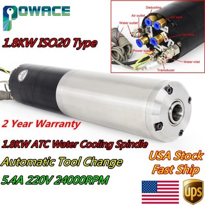 【US】1.8KW ATC Water Cooled Spindle Motor Automatic Tool Changer ISO20+VFD Drive