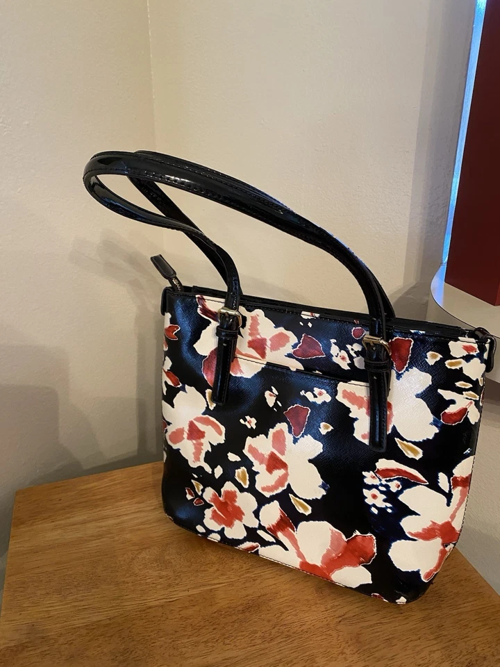 BOLSO DE MANO LOFT ANN TAYLOR Negro Rojo Floral BOLSO Elegante Foto 2 de 4