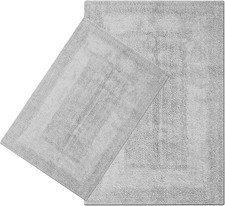 2 Piece Pure Cotton Bathmat Set - Light Grey, Super Soft Absorbent Rev