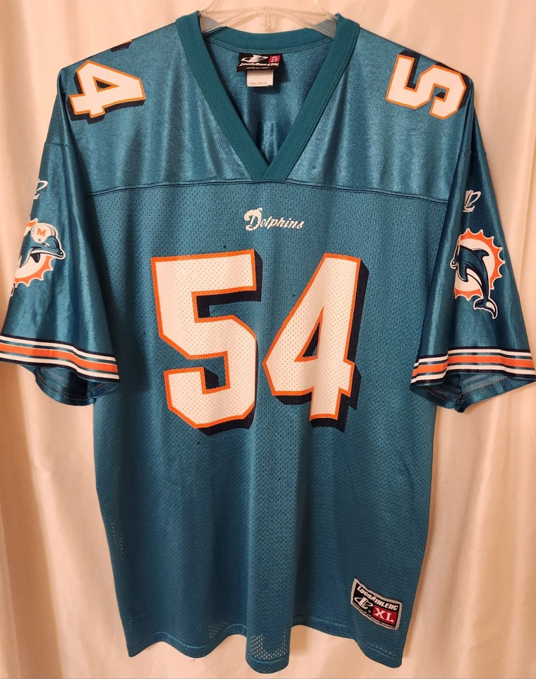 Camiseta deportiva Zach Thomas #54 de los Miami Dolphins para hombre con logotipo XL verde azulado y placa Foto 2 de 4