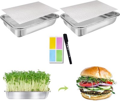 Stainless Steel Sprouts Growing Kit 2-Tier 10.4 Inch Trays, Microgreens Growing