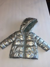 Baby Gap Girls 2 Years Silver Metallic Puffer Cold Control Winter Hooded Coat
