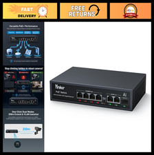 7-Port Gigabit PoE Switch 65W, 4 PoE Ports, Unmanaged Plug Play, AI Watchdog,