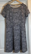 Talbots Black/ White Paisley Short Sleeve Shift Dress Size 14 Petite Casual