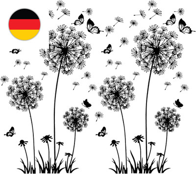 2 Stück Schwarz Wandtattoo Pusteblumen Für Wanddeko,Xxl Groß Löwenzahn Blumen Pf