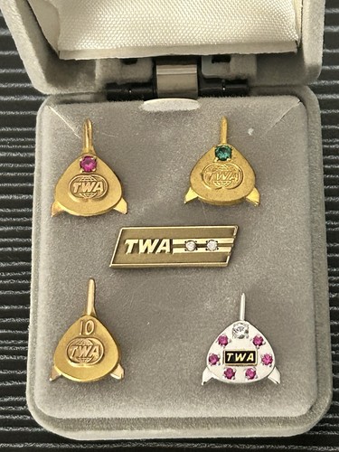 TWA Airlines Employee Service Award Tie Tacks Lapel Pin 10kgf Gemstones Lot of 5