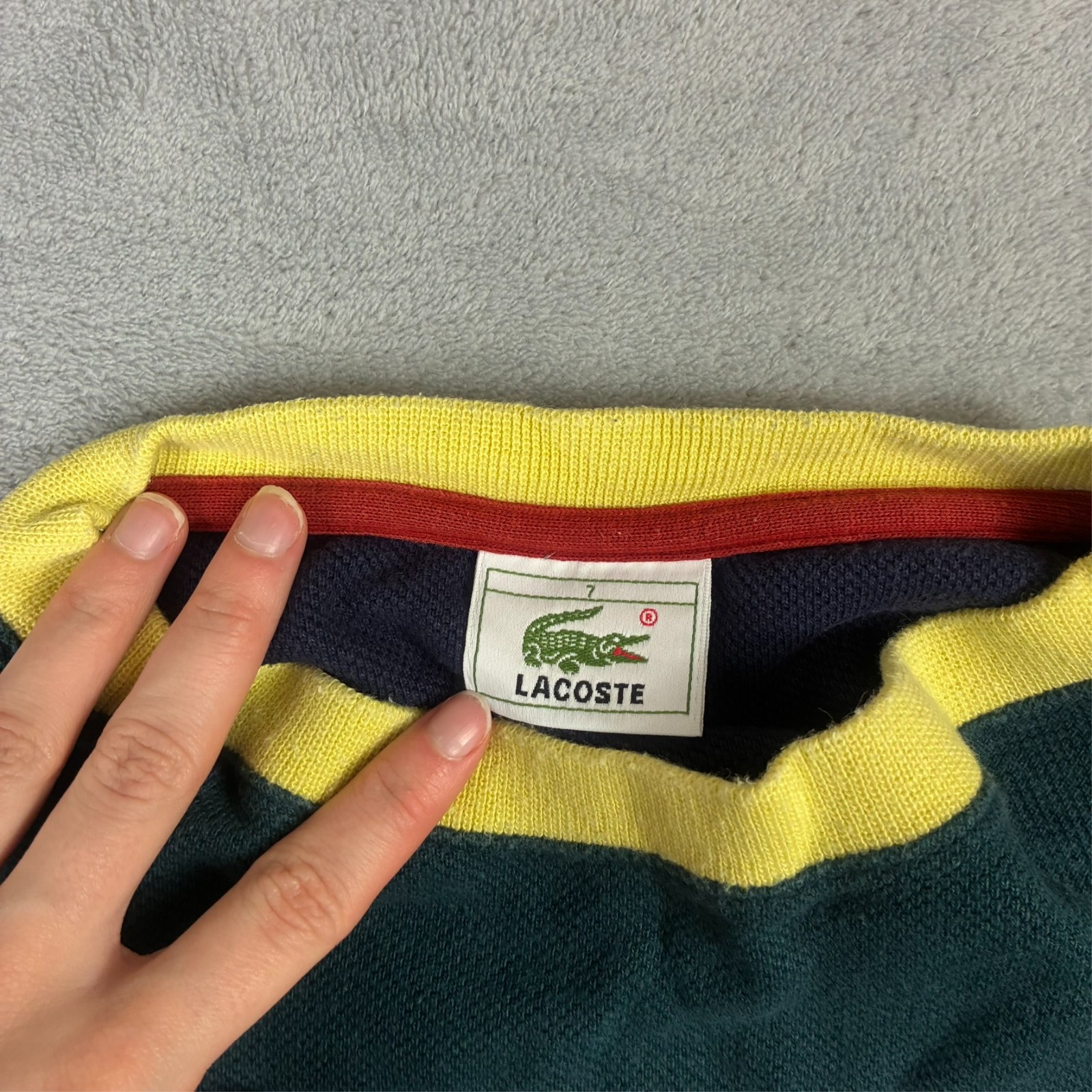 VTG Lacoste 2000's Y2K Navy Stripe Spellout Pique Sz 7 / Oversized XL Sweatshirt image 5