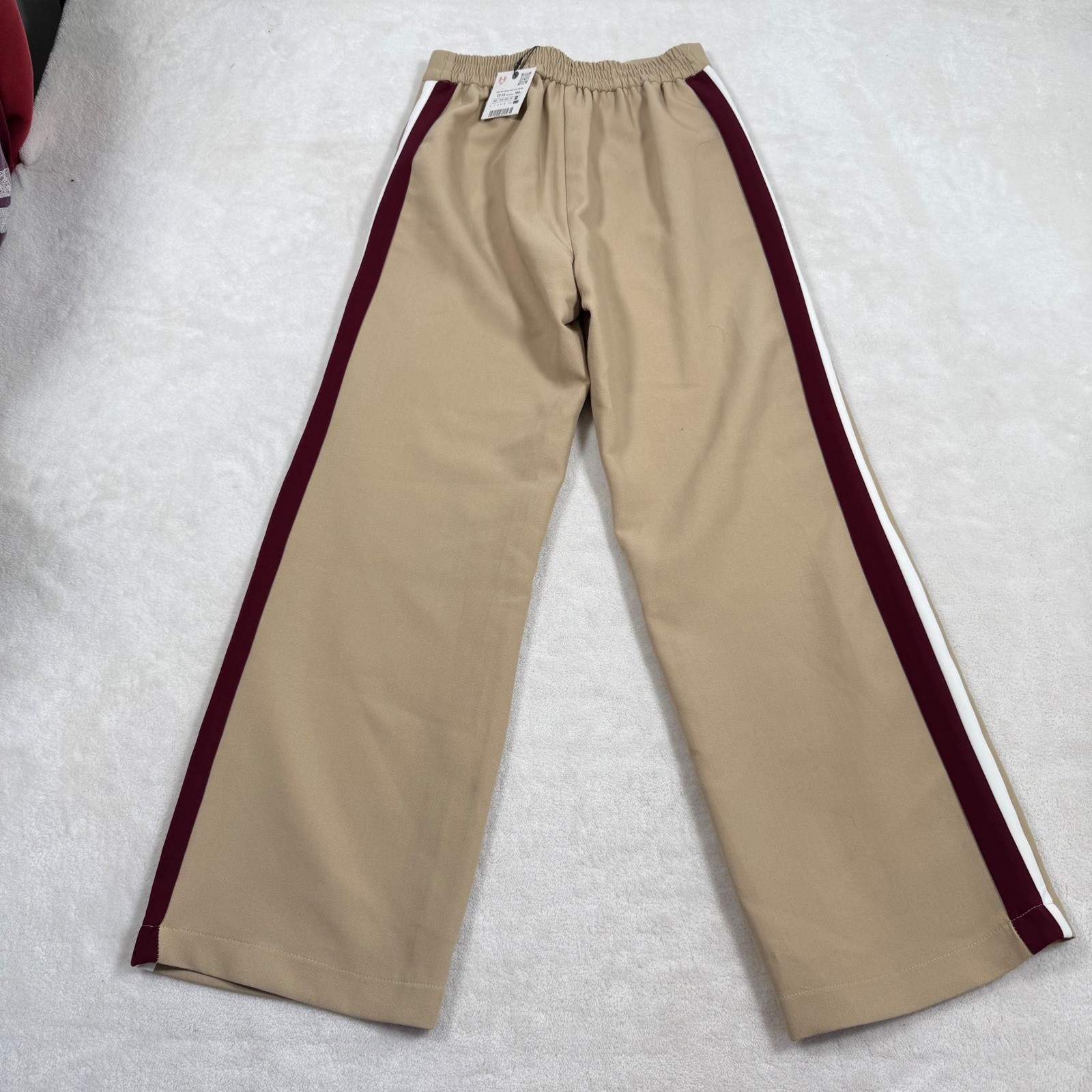 Zara Kids Beige Wide Leg Track Pants with Maroon White Stripe Size 13-14 thumbnail 6