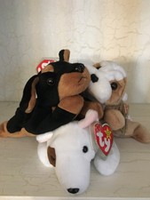 lot of 3 Dogs Ty Beanie baby Wrinkles the bull dog    