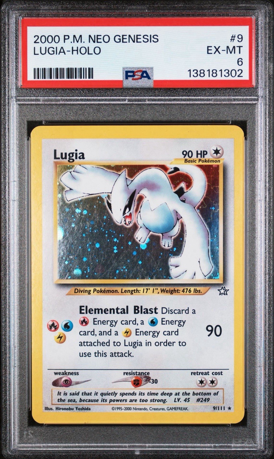 Pokémon Lugia TCG Neo Genesis Holo Rare Card PSA 6, 9/111