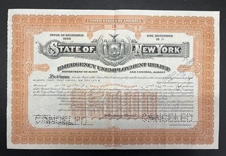 Sale077 👍 4x New York State Bond $5.000 Emergency Unemployment Relief