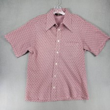 Towncraft Button Down Shirt Men M Red Vintage 70s Geometric Tapered Short Sleeve