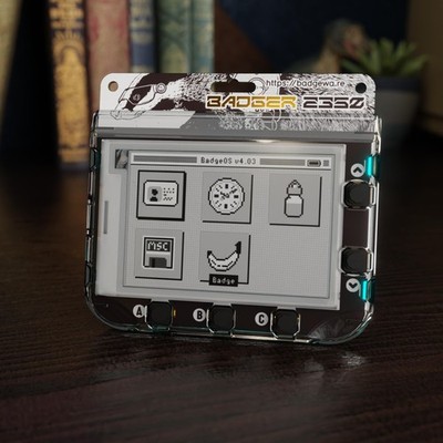 Pimoroni Badger 2350 Badgeware Badge, 2,7 E-Paper, RP2350, Wi-Fi, BT, USB-C,