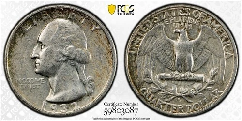 1932-S Washington Silver Quarter 25C PCGS Genuine AU Detail Silver KEY DATE
