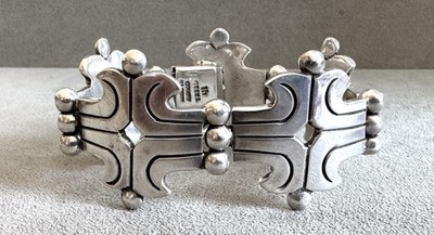 Vtg Sterling Silver MODERNIST LINK BRACELET 7'' Inside TR-41 TAXCO Mexico Quality