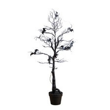 4' Pre-Lit Artificial Halloween Black Spooky Twig Tree, Bats, Orange/Purple LED