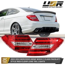 Red/Clear Lens RED LED Tail Light L+R For 12-14 Mercedes C-Class W204 2D/4D AMG
