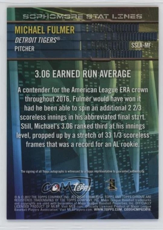 2017 Topps Chrome Sophomore Stat Lines Red Refractor /5 Michael Fulmer Auto - Image 2 of 2