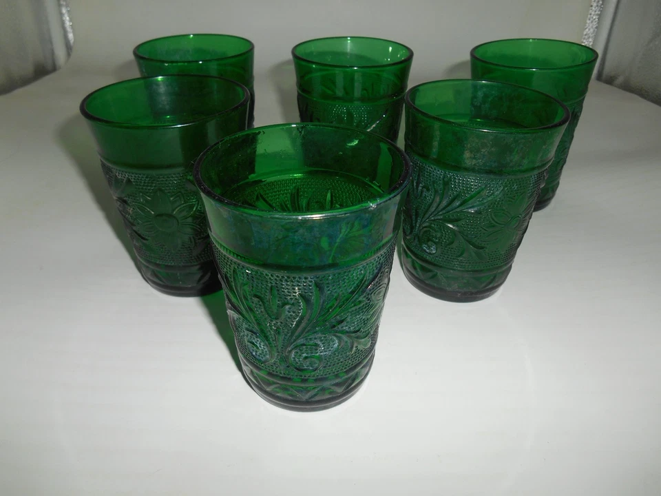 6 Vintage Anchor Hocking Forest Green Sandwich 9 oz. Flat Tumblers - Image 2 of 4
