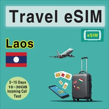 [eSIM] Laos Travel SIM Card, 5-15 Days, 10-30GB, Call & Text, QR Code