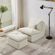 Modern Compressed Sofa Chair Chenille Armless Chair w/ Ottoman for Small Spaces