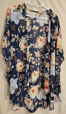 Emory Park Floral Kimono On Navy Blue Base Open Front One Size