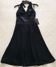 Jones New York Black Halter Dress V-Neck Open Back Empire Waist Lined $124 Sz 4