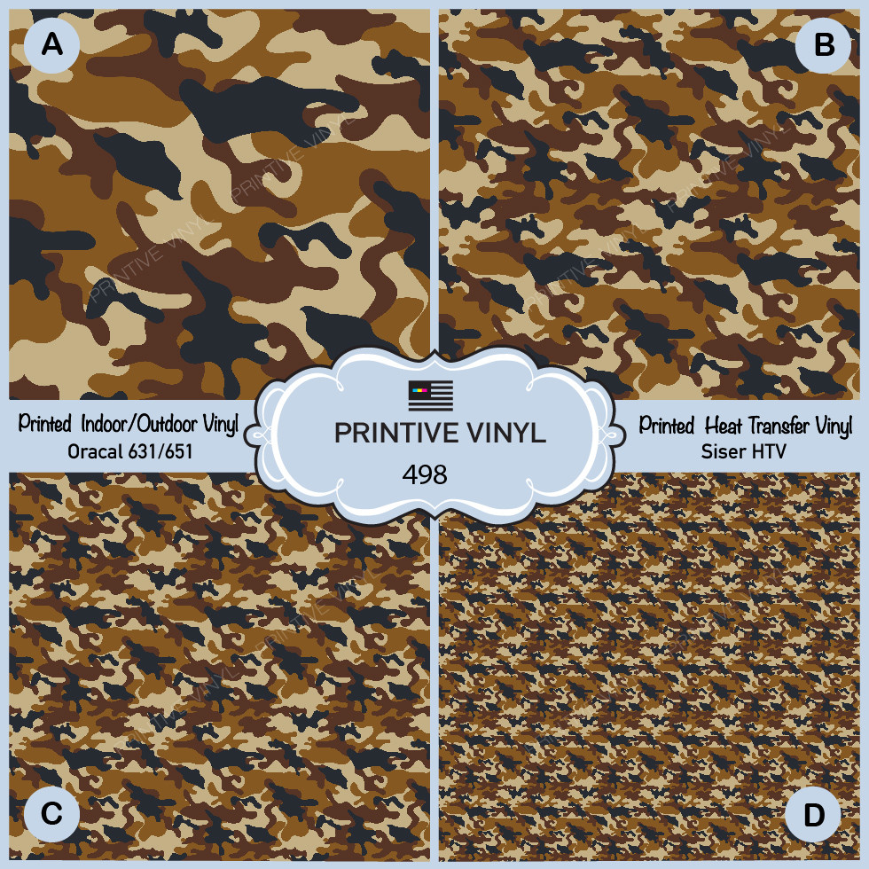 Military Camouflage Patterned Iron on Vinyl, Printed HTV, Oracal 651, Siser 498