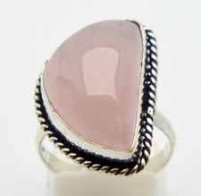 925 STERLING SILVER RING PINK QUARTZ MINERAL STONE