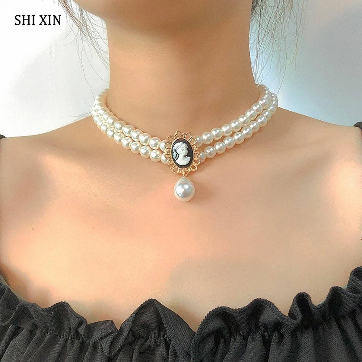 Vintage Style Pearl Choker Imitation Luxury Layered Necklace 