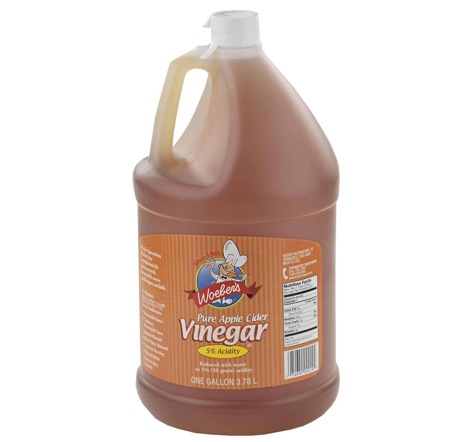 Vinagre De Sidra De Manzana Puro, 5 % De Acidez, 128 Onzas (1 Galón) Jarra)