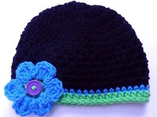 CROCHET FLOWER HAT baby infant toddler child adult black knit photo prop USA