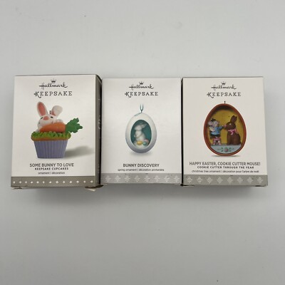 Lot of 3 Hallmark Keepsake Easter Ornaments: Cookie Cutter Mouse Bunny To Love +