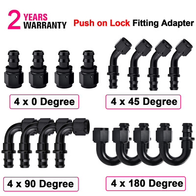 4 x 6AN 8AN 10AN Push Lock Hose Fitting 0° 45° 90° 180° Degree for NBR Fuel Line