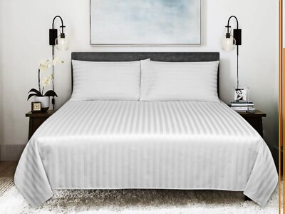 bed sheet white satin stripe 300TC twin