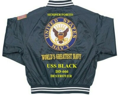 USS BLACK  DD-666 DESTROYER  EMBROIDERED SATIN JACKET(BACK ONLY)
