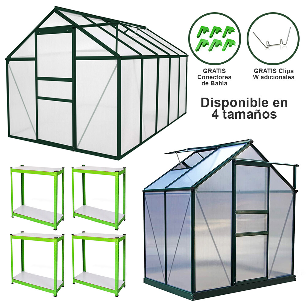 Invernadero de Jardín Varias Dimensiones Marco de Aluminio Plantas de Jardinería