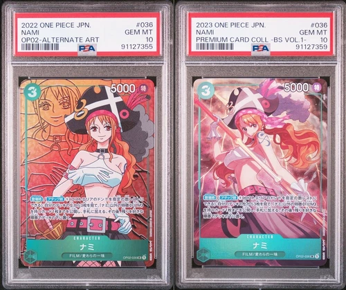 SET 2 PSA 10 GEM MINT JAPANESE ONE PIECE 2022/23 Nami OP02-036 ALT ART & SR