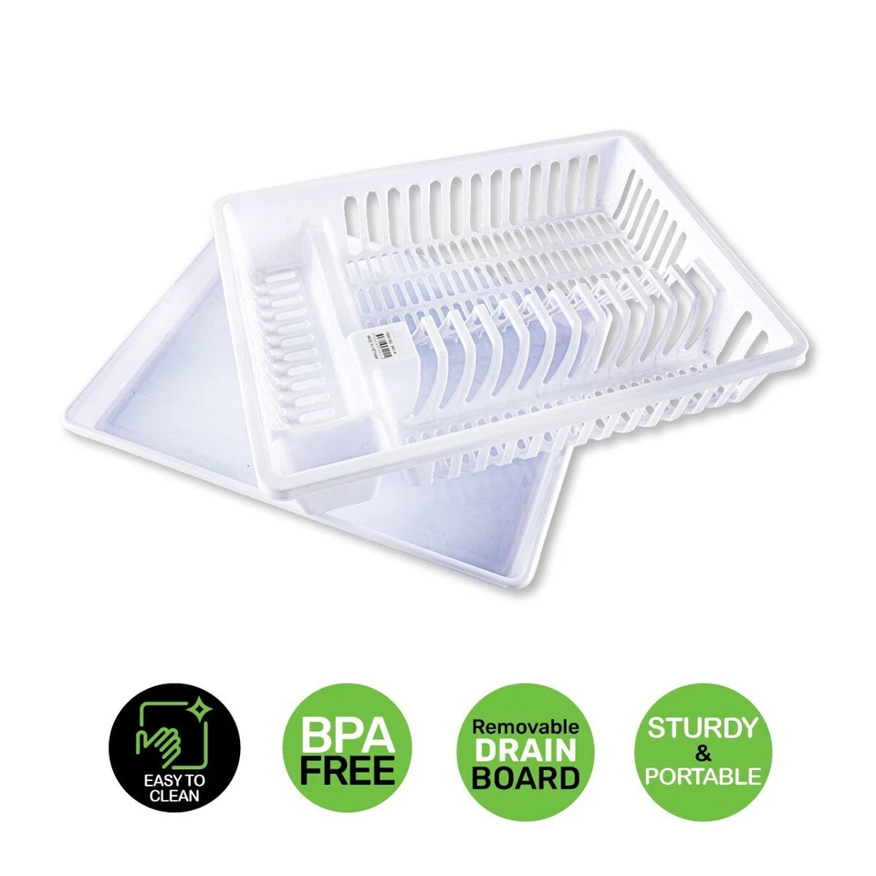 1PK Dish & Cutlery Rack With Draining Tray Sturdy Compartments Home Master White - image 2 of 4