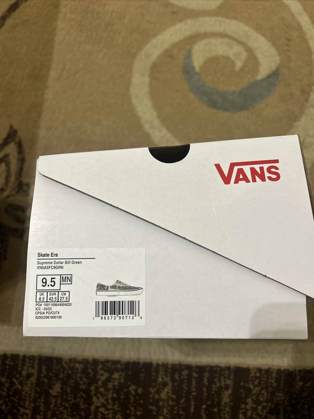 VANS SKATE ERA SUPREME DOLLAR BILLET VERT HOMME TAILLE 9,5