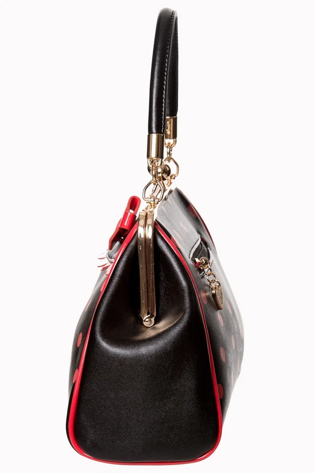 Moco Negro Rojo Polk Dot Retro Vintage Rockabilly Crazy Pequeño Bolso Cosa PROHIBIDO Foto 3 de 4